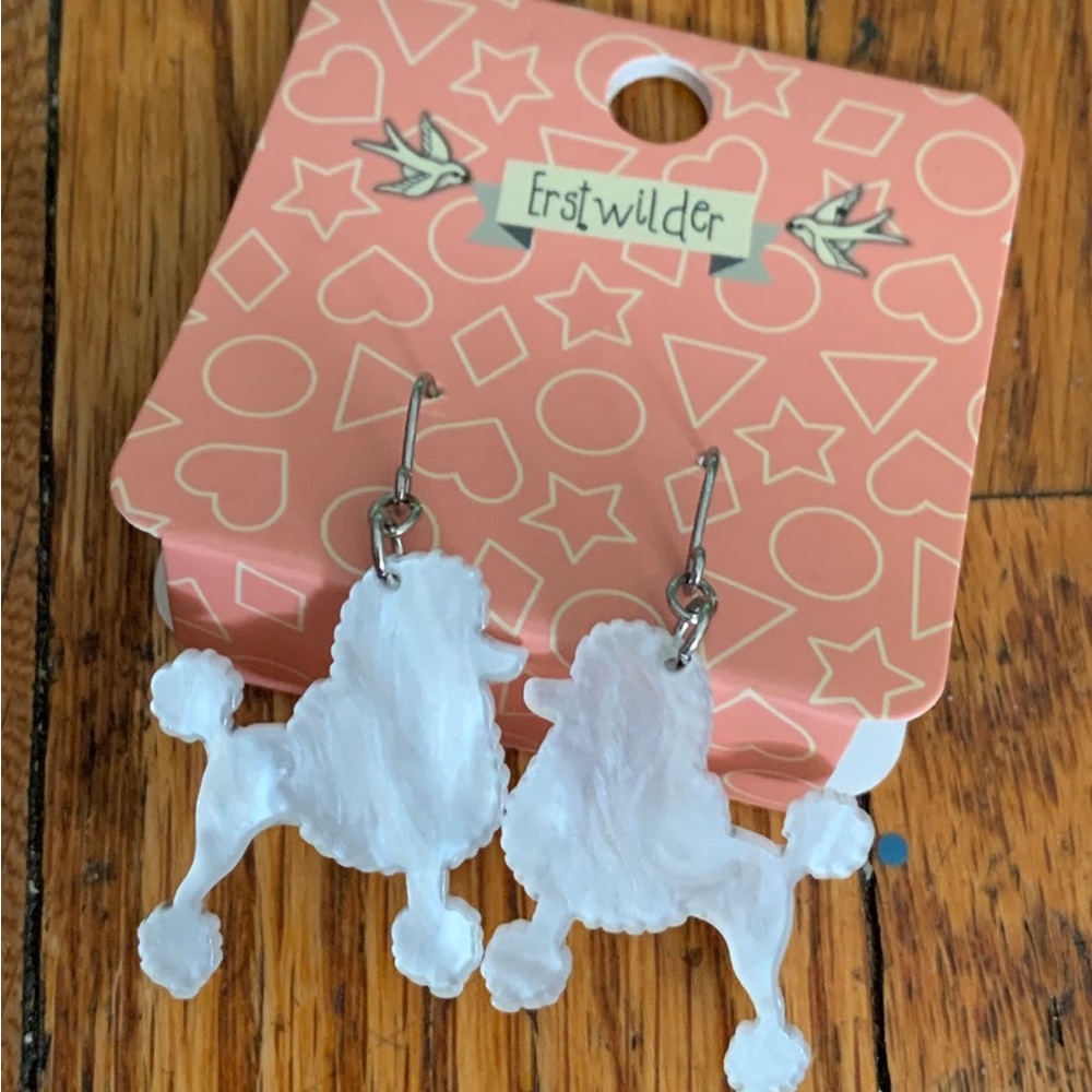 Erstwilder Poodle French Dog White Ripple Resin Fishhook Pierced Earrings - Picture 4 of 5